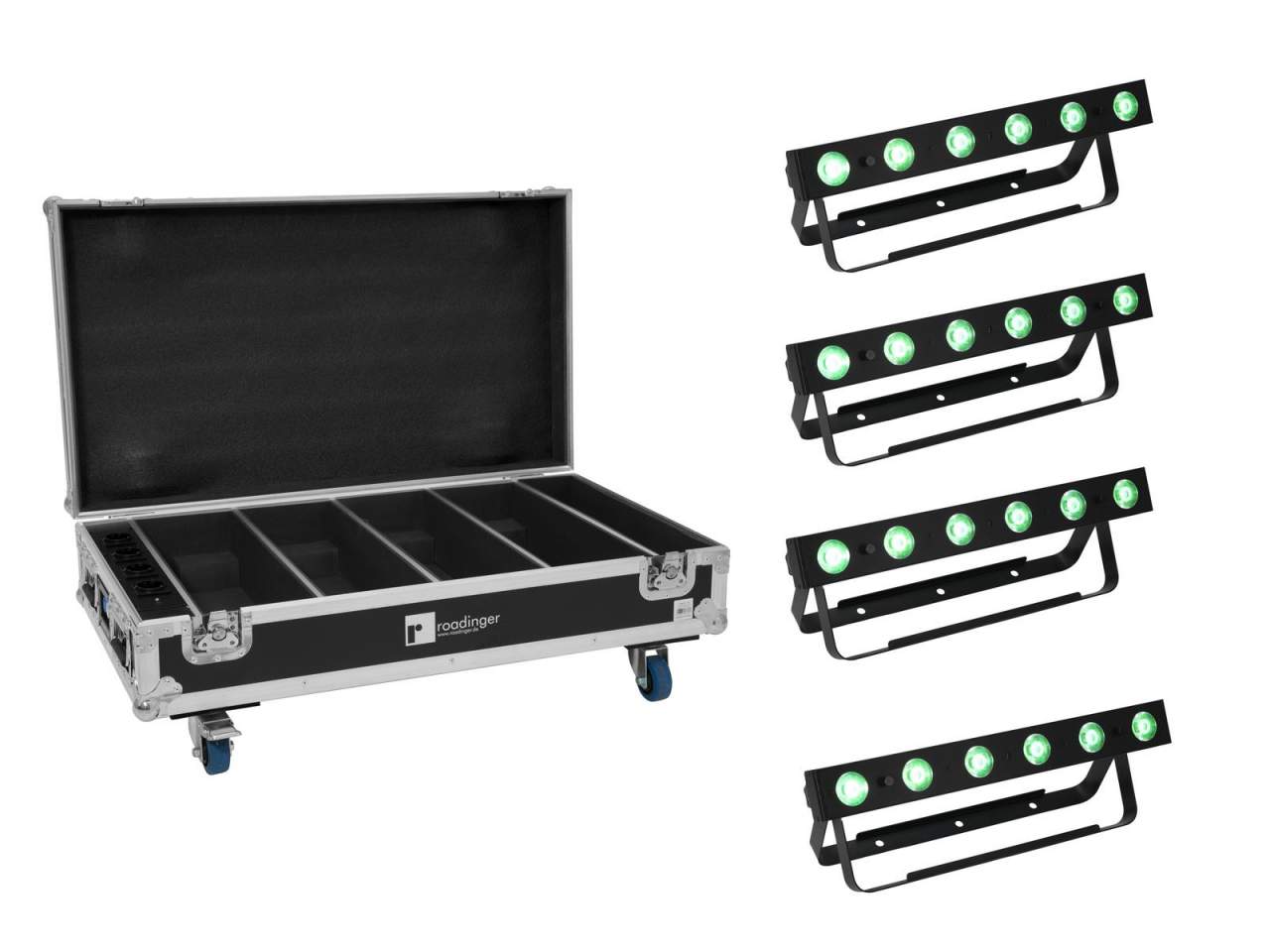 EUROLITE Set 4x AKKU Bar-6 QCL + Flightcase mit Ladefunktion